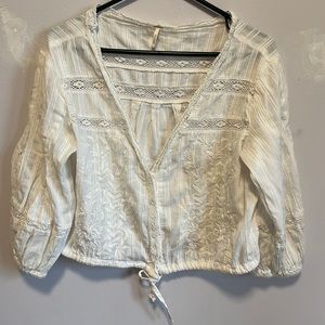 Free people White v neck embroidered blouse